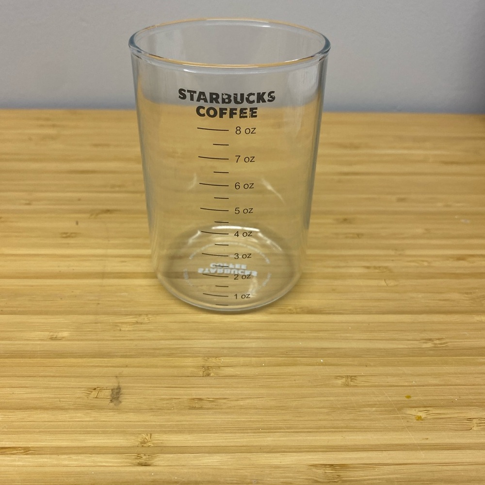 Starbucks Clear Glass Measuring Cup with Black Logo and Markings